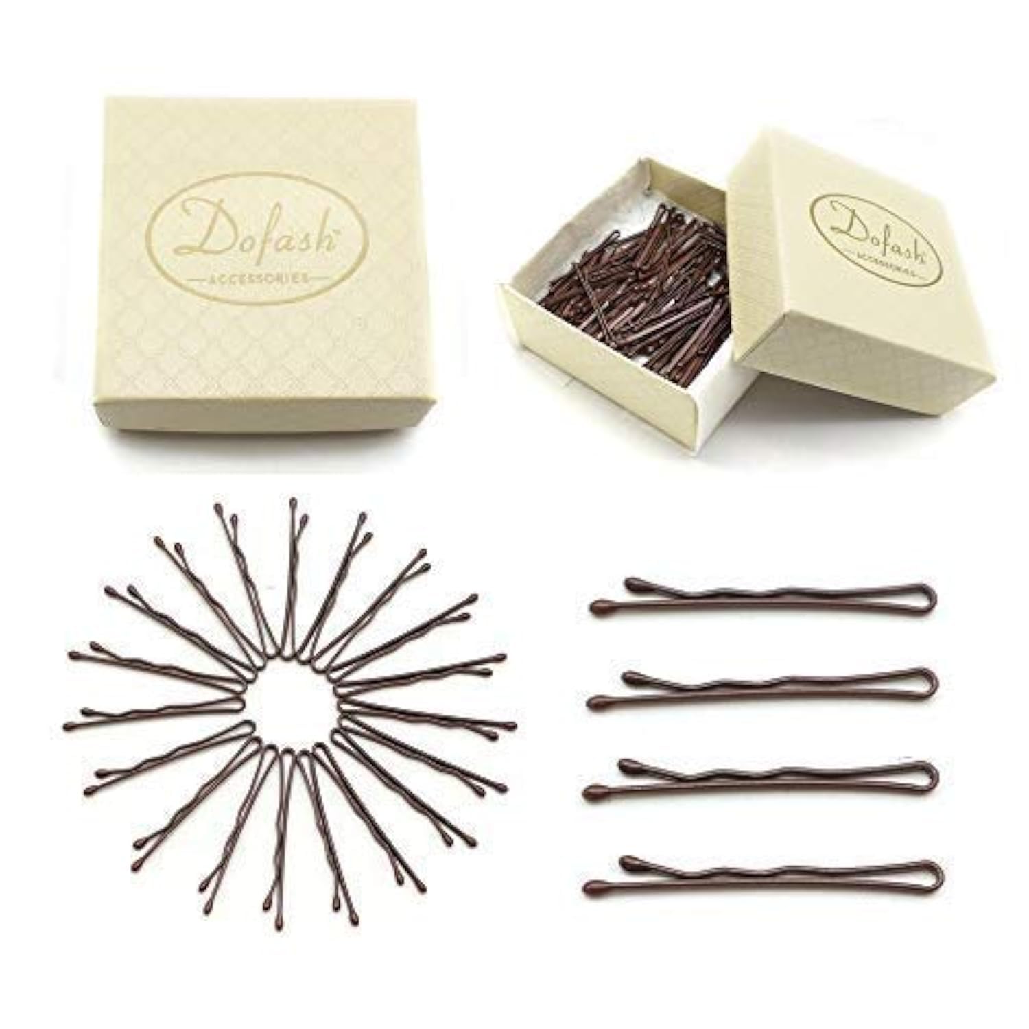 Dofash Metal 100pcs Bobby Pins 3.5cm/1.38" Hair Clips grips for Hair Decoration with gift box (Brown)