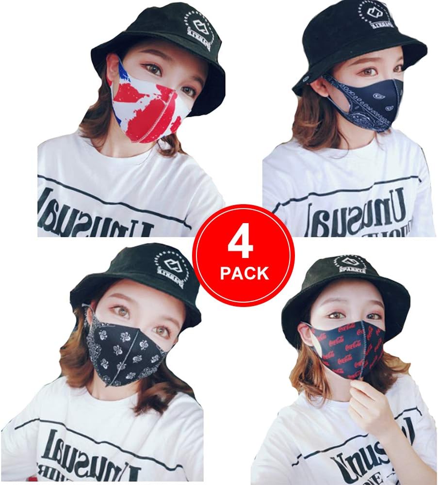 Face Mask - 4 Pack Unisex Dust Mask with 3 Layers of Cotton - Washable & Reusable - Protection from Dust, Pollen, Pet Dander Earloop Face Mask for Men Women (B Style- 4pcs)
