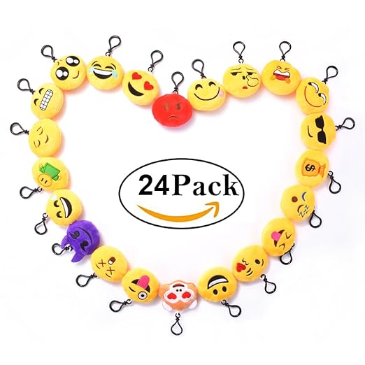 title=24 pezzi Mini Portachiavi Emoji- Faccine Portachiavi Emoticon Più Usate su