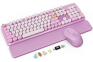Wireless Keyboard and Mouse Combo with Detachable Magnetic Wrist Rest, Retro Typewriter-Style Keyboard, Round Keycap, Adjusta