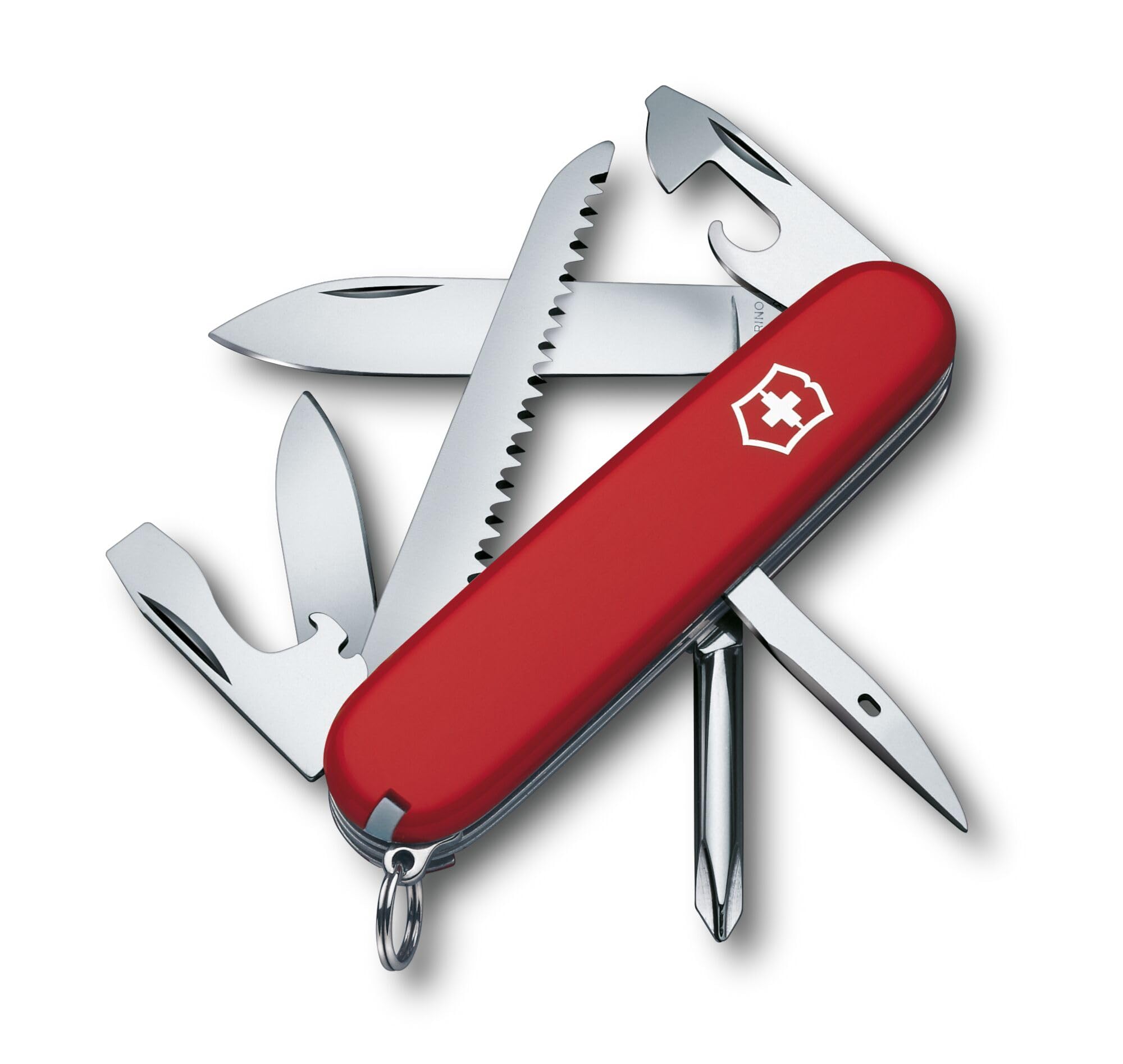 Victorinox Hiker Swiss Army Knife, Medium, Multi Tool, 13 Functions, Blade, Wood Saw, Red