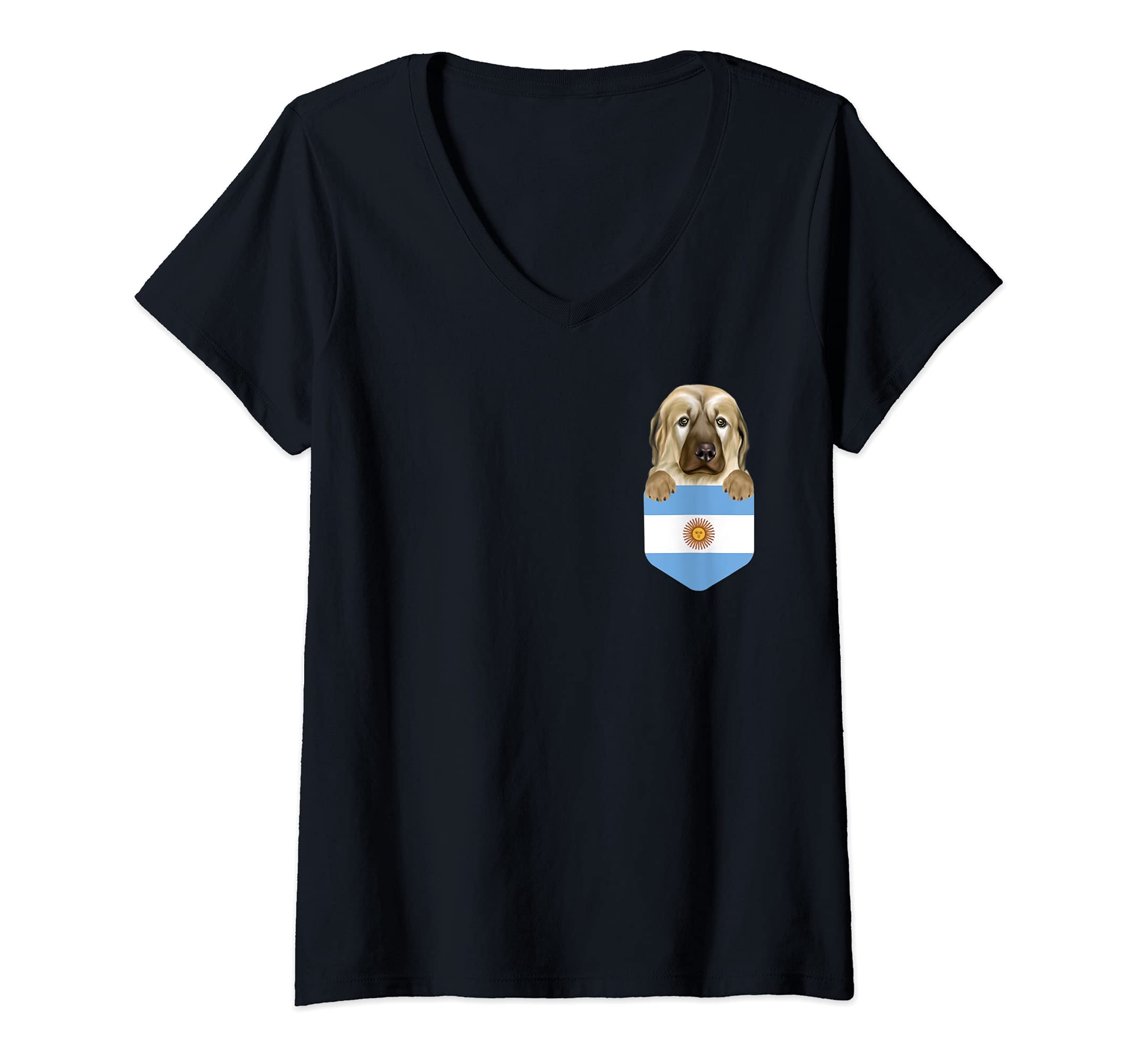 Womens Argentina Flag Anatolian Shepherd Dog Dog In Pocket V-Neck T-Shirt
