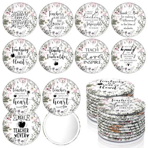 Geelin 20 Pcs Teacher Appreciation Gifts Bulk Mini Compact Makeup Mirrors Gift for Christmas Appreciation Teachers Team Group Women(Wildflowers Bottom)