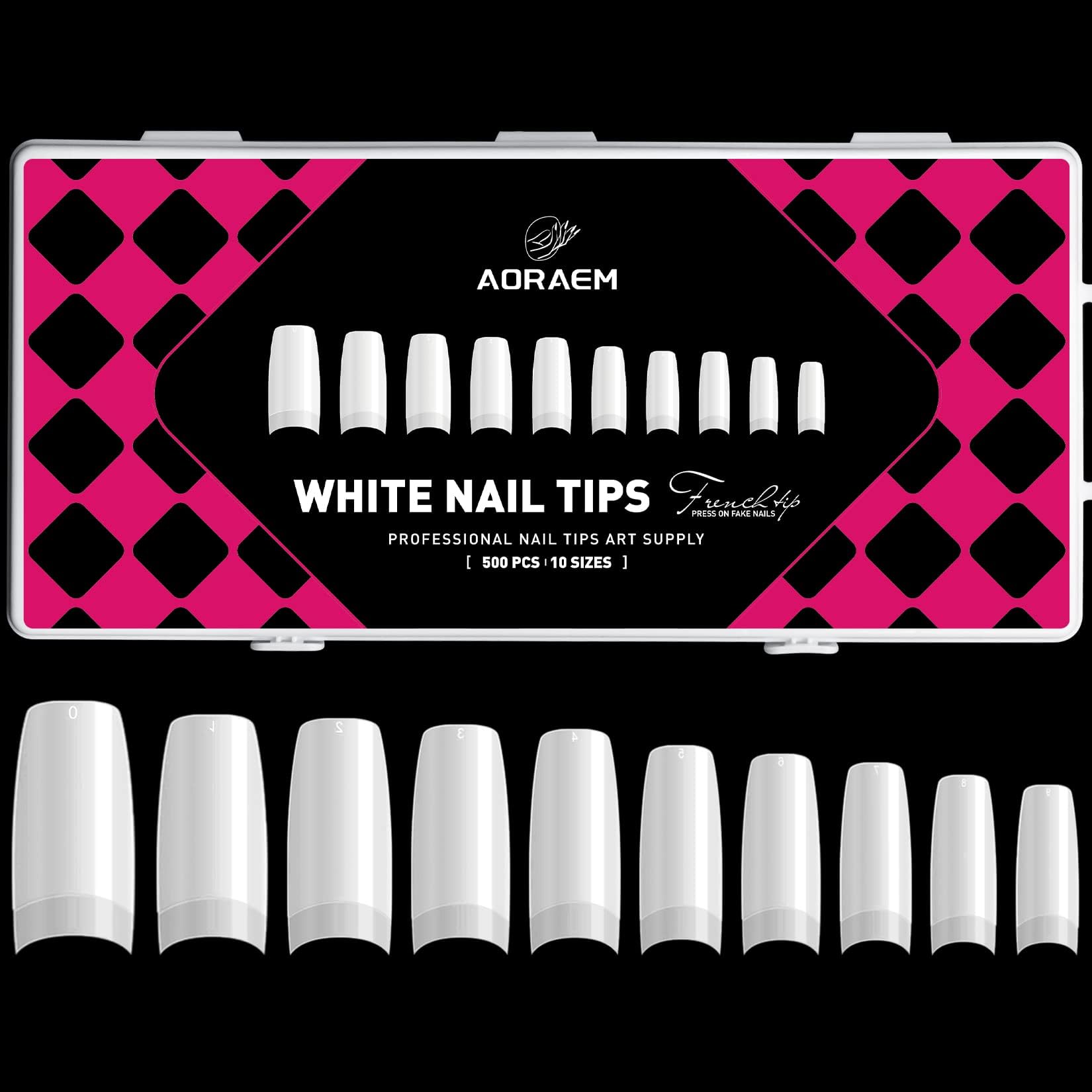 AORAEM White Nail Tips,500Pcs French Tip Press on Fake Nails Half Square False Nails for Acrylic Nails