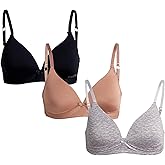 bebe Girls Training Bra - 3 Pack Wire Free Soft Microfiber Molder Bra for Girls (A Cup/B Cup)