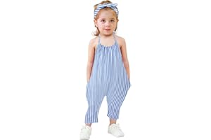 RAISEVERN Toddler Girls Romper Jumpsuit Baby kids Strap Playsuit Summer Outfits Clothes with Headband size 1-5 Years