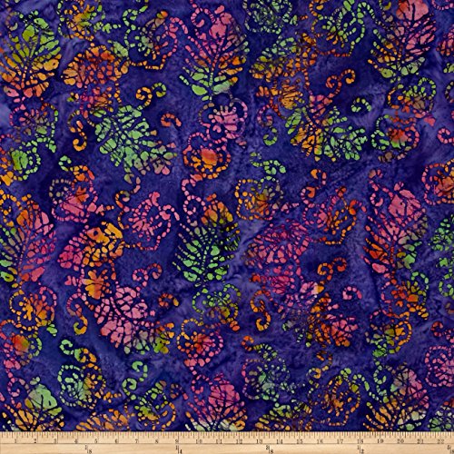 Indian Batik Jewel Box Leaf Purple/Pink/Green Fabric By The Yard