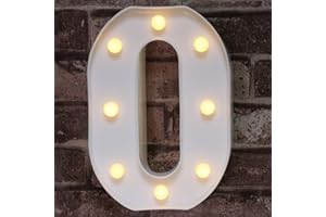 Pooqla Decorative Led Light Up Number Letters, White Plastic Marquee Number Lights Sign Party Wedding Decor Battery Operated Number (0)