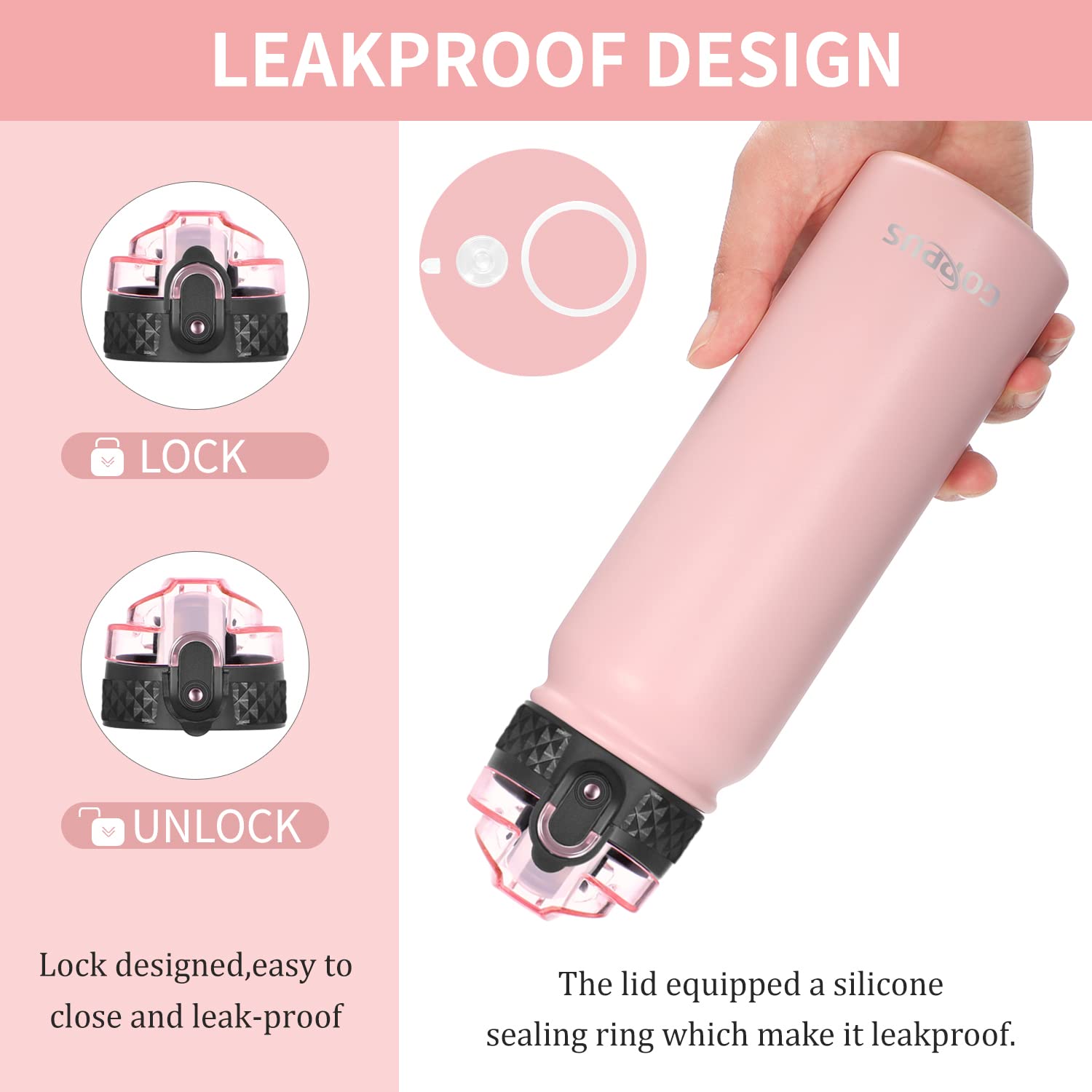 GOPPUS 600ml/20oz Edelstahl Wasserflasche mit Strohhalm Trinkflasche Sport Thermosflasche Auslaufsicher Flasche Water Bottle with Straw Thermoflasche Kohlensäure Trinkflasche 2