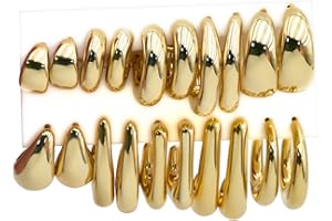 FOURPG 10 Pairs Hypoallergenic Chunky Gold Dangle Earrings for Women Trendy Thick Gold Plated Hoop Earrings Set Lightweight Jewelry