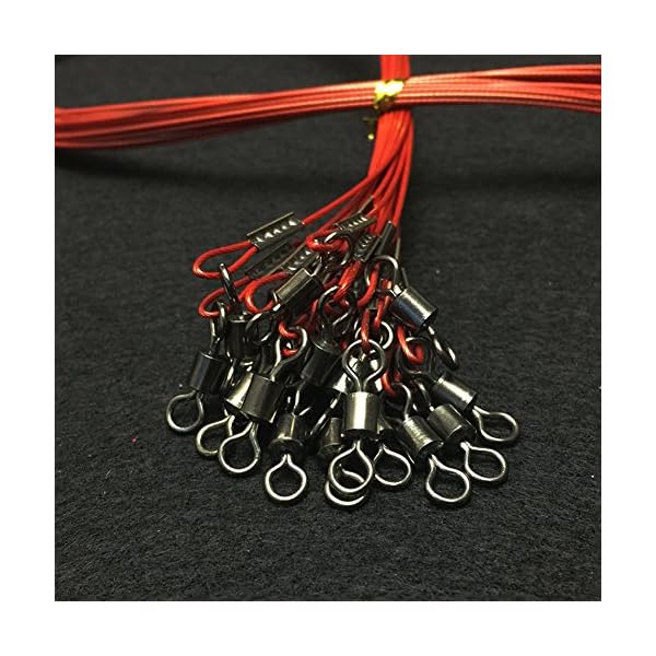 Red-19-Inch-Heavy-Duty-Stainless-Steel-Fishing-Wire-Leaders-Fishing-Line-Leaders-with-Swivels-and-SnapsPack-of-20