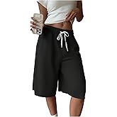 SHENHE Women's Wide Leg Sweat Shorts Drawstring Casual Lounge Sports Knee Length Bermuda Shorts