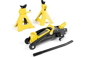 VEVOR Low Profile Floor Jack, 2 Ton (4400 lbs) Capacity, Steel Racing Floor Jack with Stands, Single Piston Quick Lift Pump, 