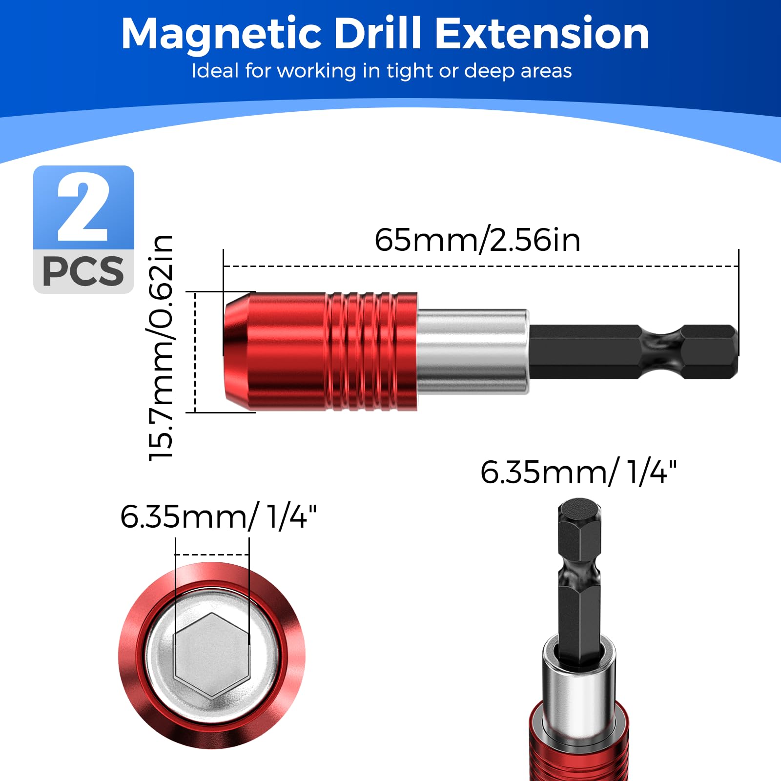 Schnellwechsel Bithalter Magnetisch,2 Stück Magnetische Bohrer Verlängerung,1/4",Bit Halterung Magnetisch,Magnetischer Bithalter,Bit Halter für Bohrmaschine,Schraubendreher,Steckschlüsseladapter 4