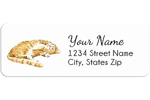 Triple Studio Personalized Labels, Cat Lovers Gifts, Tabby Orange Cat Stickers For Address, Housewarming Gifts For Women, Cat