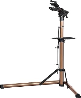 SONGMICS Fahrradmontageständer, Aluminium-Montageständer für Fahrräder, Reparaturständer mit magnetischer Werkzeugschale, Reparaturset, höhenverstellbar, leicht, bronzefarben SBR04GB