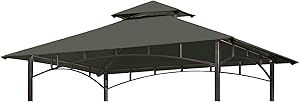 Eurmax 5FT x 8FT Double Tiered Replacement Canopy Grill BBQ Gazebo Roof Top Gazebo Replacement Canopy Roof (Gray)