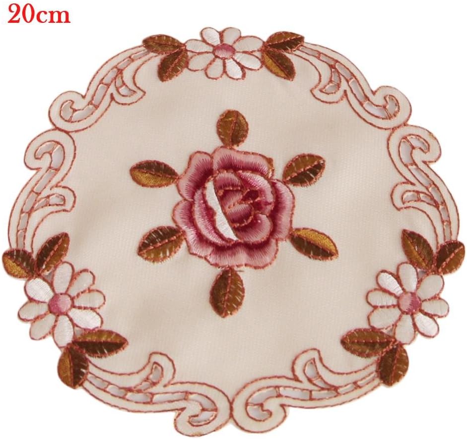Xiangpian183 Nordic Style Embroidered Table Cloth Round Heat Resistant Washable Placemat Polyester Dining Table Wedding Decoration Hotel Restaurant Mats 20cm