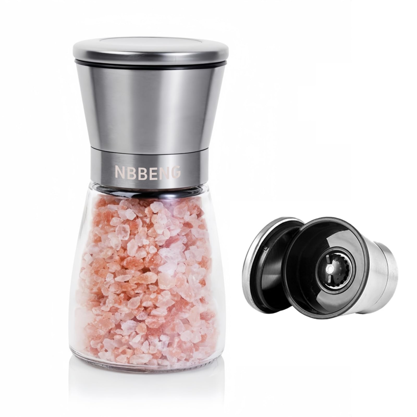 Salt and Pepper Grinder with Adjustable Non-Corrosive Ceramic Grinder and 304 Stainless Steel,Glass and Stainless Steel Spice Mills with Adjustable Coarseness - Easy to Use and Fill - Large Capacity