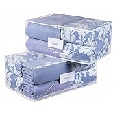 Masirs Clear Blanket Storage Bag (2-Pack) - Vinyl Clothing Organizers with Zipper & Label Pocket - Protects from Dust, Moisture & Dirt - Ideal for Underbed Storage Sheets, Comforters & Bedding