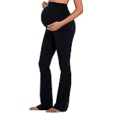 Sunzel Sunzfly Maternity Flare Leggings with Pockets Over The Belly, Buttery Soft Pregnancy Wide Leg Yoga Pants