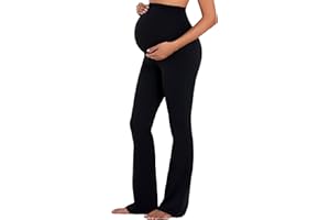 Sunzel Sunzfly Maternity Flare Leggings with Pockets Over The Belly, Buttery Soft Pregnancy Wide Leg Yoga Pants