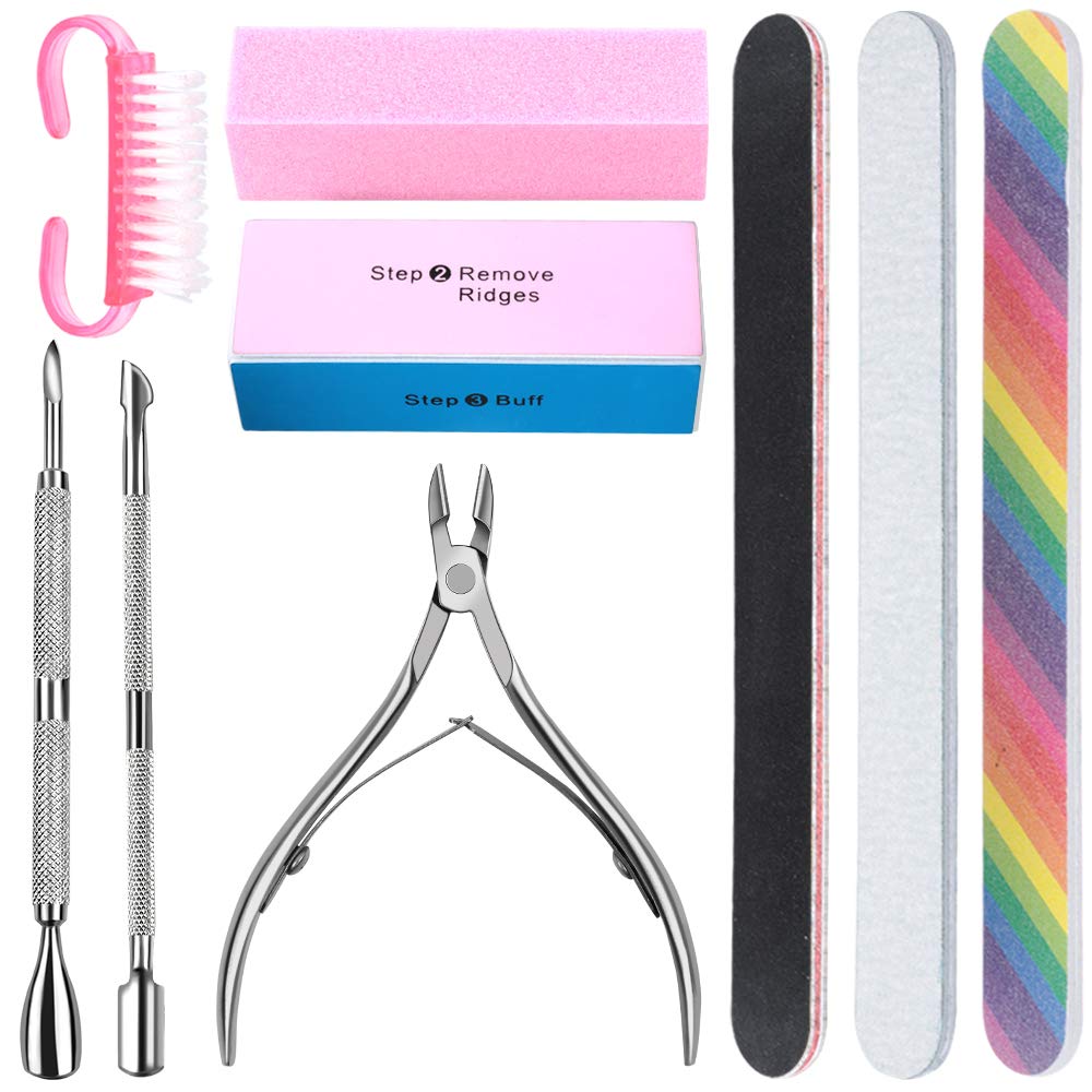 Nail File and Buffer- 3pcs Double Sided Nail File, Rectangular Nail Buffer, Buffer Block Sponge Polished, Nail Brush, Come with Cuticle Nipper and Pusher, Perfect Manicure Tool Kit for Shiny Nail : Beauty