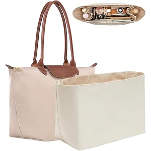 OAikor Laptop Sleeve Bag Organizer for Longchamp Le Pliage Large, White | Soft Nylon Purse Insert, 5 Pockets, 13"Laptop Sleev
