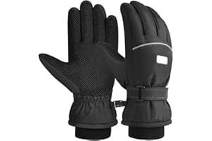 OOPOR Kids Winter Gloves Snow Ski - Boys Girls Warm Waterproof Windproof Cold Weather Thermal Fleece Anti Slip Mittens with Grip for Skiing Snowboard Outdoor Sport Black