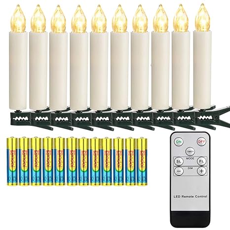 FreePower Mini Kabellose LED Weihnachtskerzenlicht, Fernbedienung Kerzen mit Batterien und Timer, Set mit 10 Kerzen mit warmw