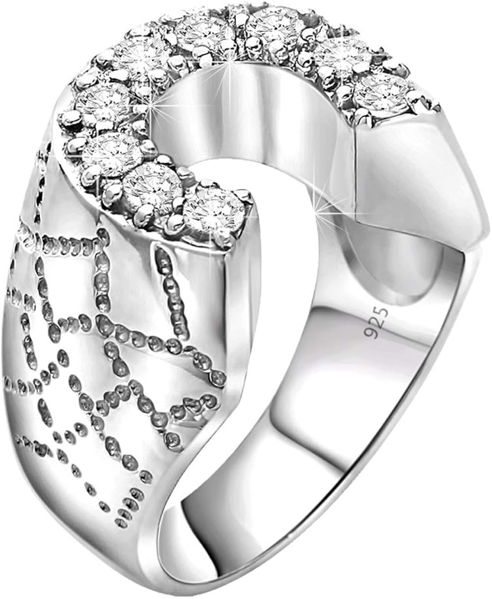 Sterling Silver .925 Horse Shoe Ring with 9 Round Cubic Zirconia (CZ