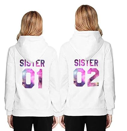 Kapuzenpullover für Zwei Damen BFF Best Friends Pullover Beste Freunde Partner Look Mädchen Sweatshirts Pulli Freundin Weiß S