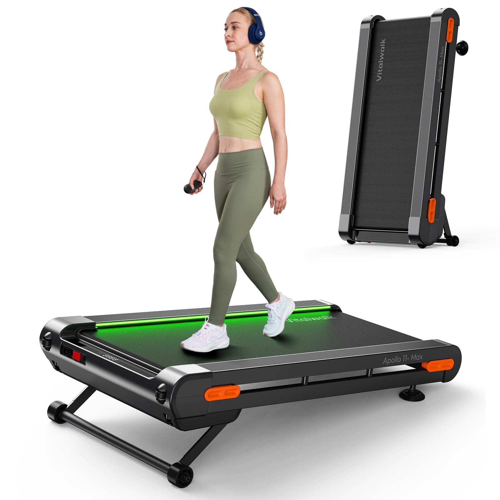Photo 1 of ***FACTORY SEALED***Vitalwalk Walking Pad Treadmill with Incline, 43"x18" Wide Full Deck, Auto Incline, Portable Under Desk Treadmills for Home Office, Vertical Store Space-Saving, Heavy Duty, APP, Green Black