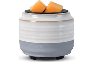 mocosa Ceramic Wax Melt Warmer,2 in1 Candle Wax Warmer Fragrance Warmer for Wax Cubes,Wax Melter as Gifts for Mom Grandma Women (White Brown)