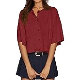 Cicy Bell Womens Half Sleeve Cardigan Sweaters Cropped Button Down Tops Oversized Lightweight Ribbed Knit Summer Outfits