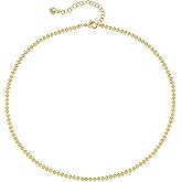 MTMY Beaded Necklaces for Women 14K Gold Plated Dainty Colorful Green/Rose Beaded Pearl Choker Necklace Delicate Boho Choker Necklace Jewelry Gift