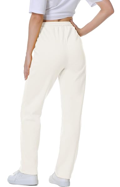 BETTERCHIC WOMEN’S SWEATPANTS ANTISTATIC MICRO FLEECE SWEAT PANTS WITH POCKETS STRAIGHT LEG SWEATPANT FOR WOMEN (WHITE, XL)