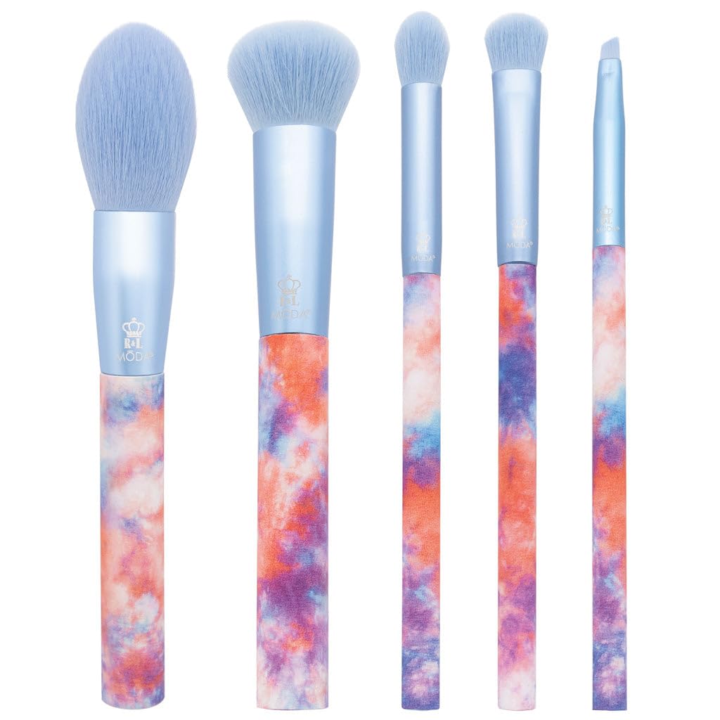 MODA Tie Dye, 5pc Full Face Makeup Brush Set, Includes - Blush, Complexion, Shadow, Crease, & Liner Brushes, Dreamy Blue