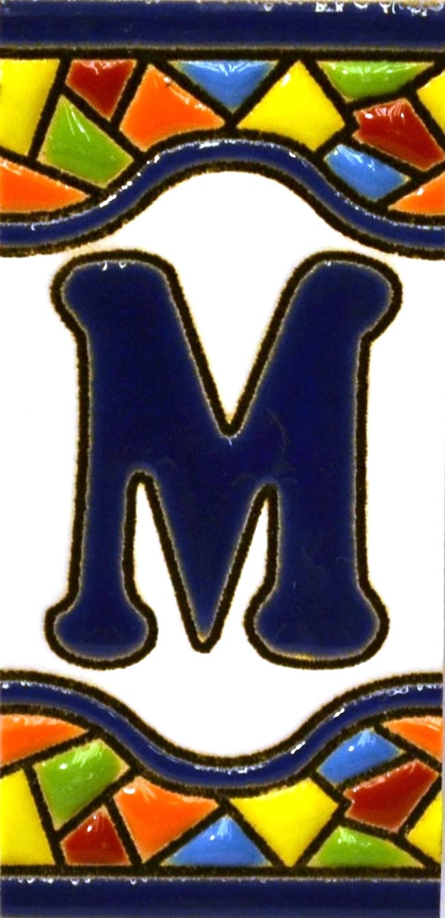 House letters 3 inch. Handpainted house letter tiles for signs, addresses and names. Address numbers for houses. House address numbers and letters. Design Design MOSAICO MINI 2,87" x 1,38" (LETTER M)