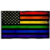 Rainbow Flag USA Stars Pride LGBTQ Flag 3x5 Ft American Gay Pride Flag Vivid Color and Double Stitched with Brass Grommets for Indoor Outdoor Decoration