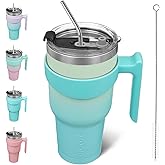 BJPKPK 40 oz Stainless Steel Insulated Tumbler Cups With Handle And Straw And Lid,Mint
