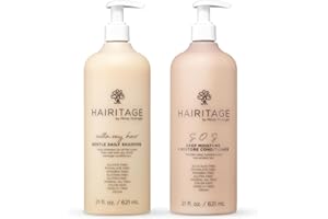 Hairitage Gentle Daily Moisture Shampoo and Conditioner Set - Split End + Bond Strengthening for Dry, Damaged Hair with Jojoba Oil - Anti-Frizz and Color Safe - Cherry + Amber Scent (21oz. 2-pack)