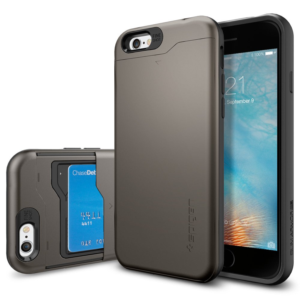 iPhone 6 Case, Spigen® [Slim Armor CS] Card Holder [Gunmetal] With Card
