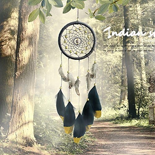 Karleksliv Mysterious Dream Catchers 100% Handmade dreamcatcher Home Ornament Circular Net For Car Kids Bed Room Sweet dream net black feather Golden beads brown circle D 4.33 inch/L 18.8 inch XM005