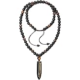 GENASTO Protection Crystal Bullet Necklace for Men Golden Obsidian Bullet Pendant Necklace with Lava Black Onyx and Bronzite Beads, Natural Stone Beaded Spiritual Jewelry Gift for Positive Energy