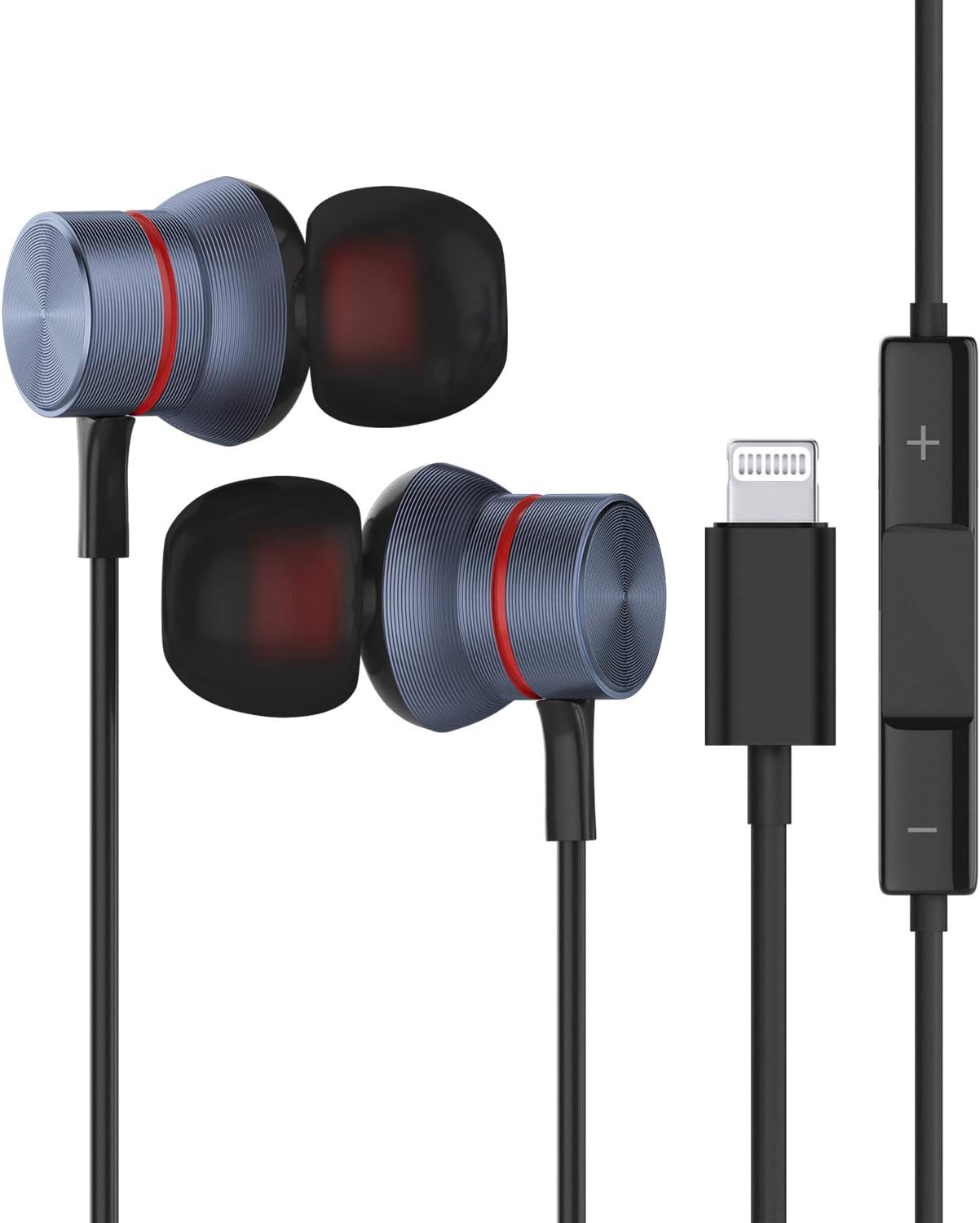 FAPO Lightning Earbuds Headphones Earphones in-Ear MFi Certified Microphone Controller Compatible with iPhone 11 Pro Max X XS Max XR iPhone 8 Plus iPhone 7Plus Noise Isolation Silver