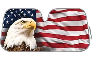 BDK AS-764 USA Patriotic American Eagle Flag Front Windshield Sunshade, Accordion Style Folding Autoshade Sun Visor for Car Truck SUV, 58x28 Inch