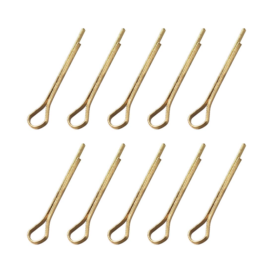 sourcing map Split Cotter Pin - 1.5mm x 16mm (1/16 inch x 5/8 inch) Solid Brass 2-Prongs Gold Tone Fastener Clip Key 10Pcs