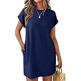 LILLUSORY Womens Summer Casual Short Sleeve T Shirt Dress 2025 Spring Vacation Beach Mini Sundress Loose Clothes with Pockets