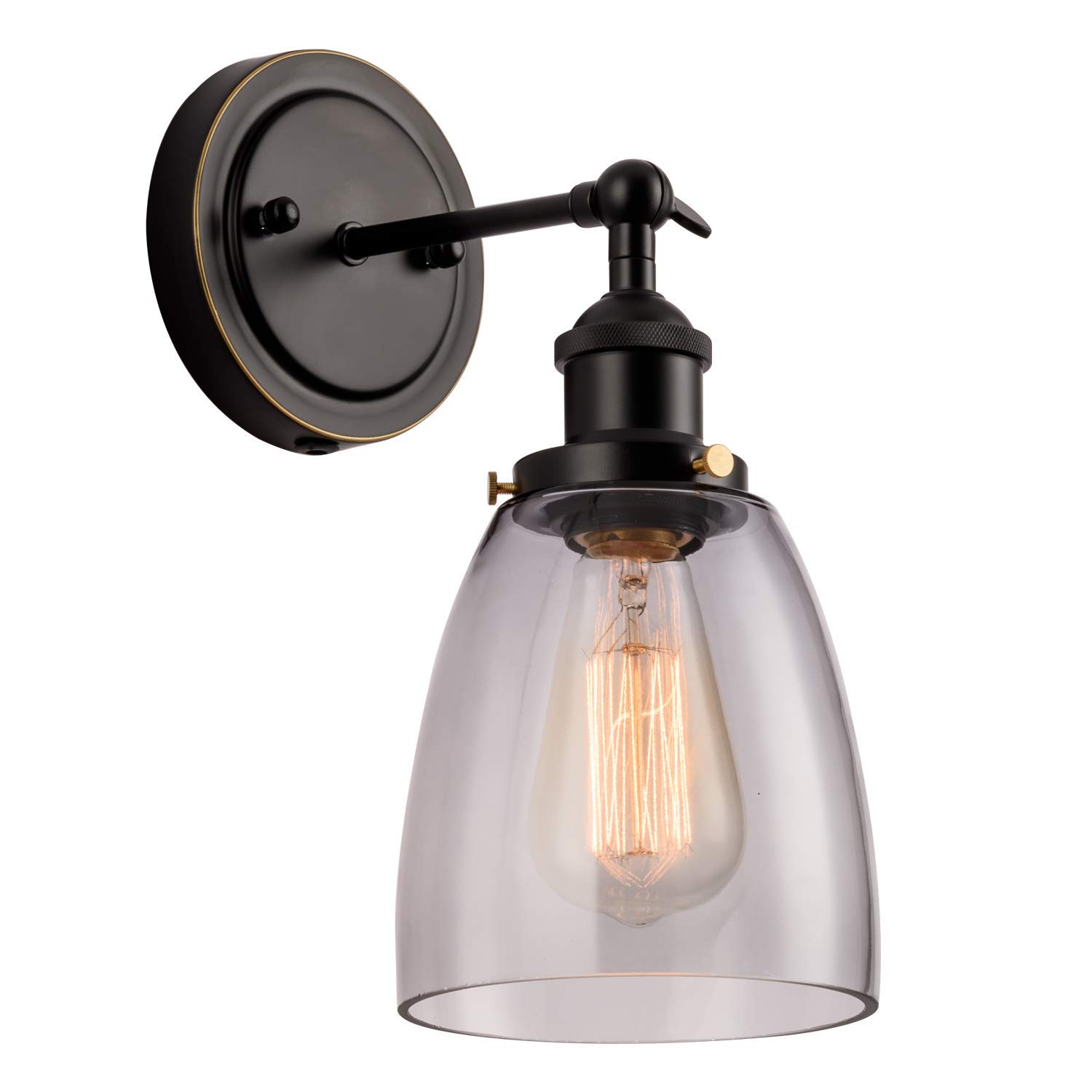 GLADFRESIT Industrial Wall Sconce Black Modern Light Fixture Glass Lamp Shade Wall Lamp Adjustable Head for Indoor Living Room(Bulb Not Included)